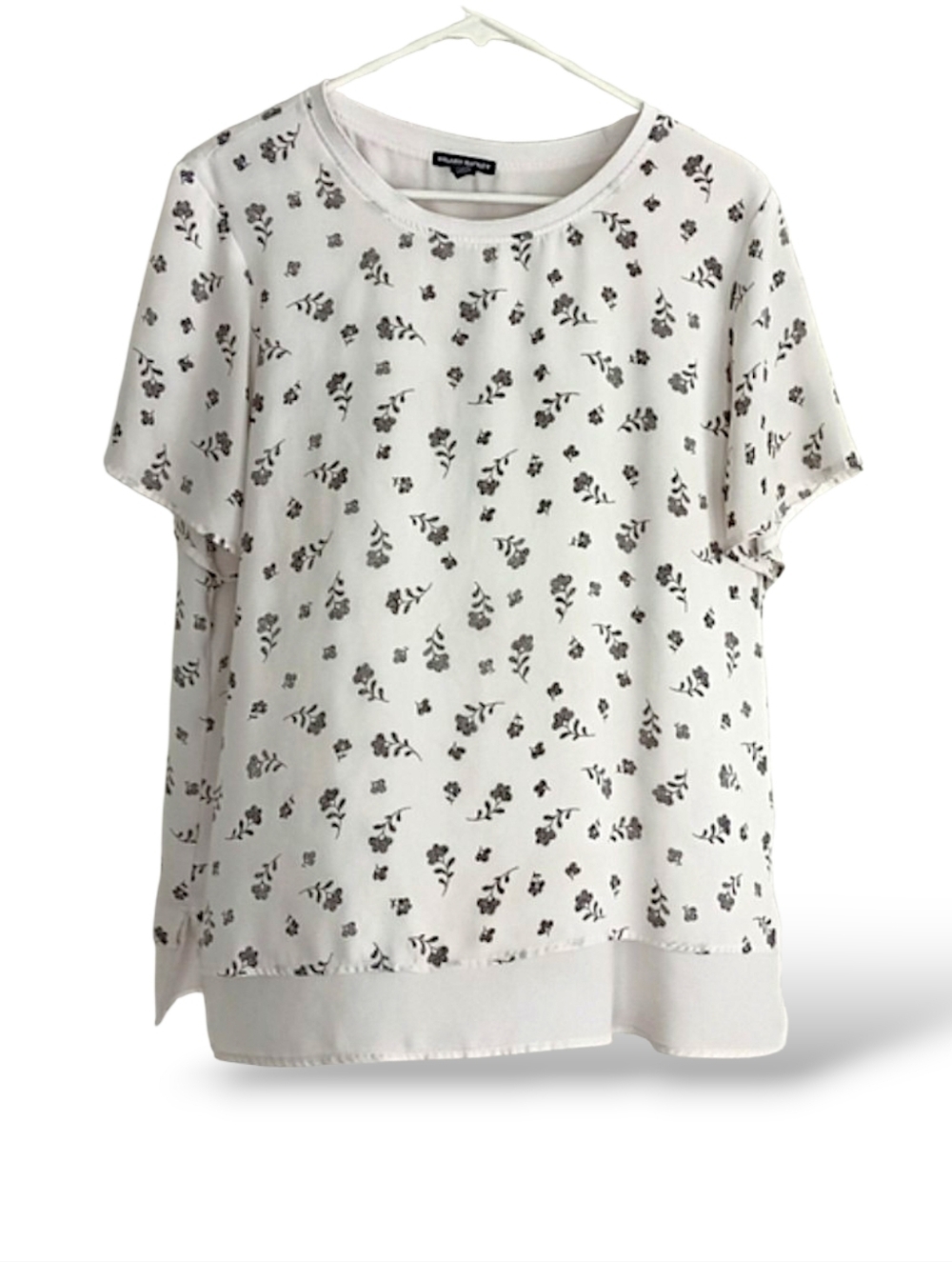 Hilary Radley Black White Floral Blouse Sheer Layered T-Shirt